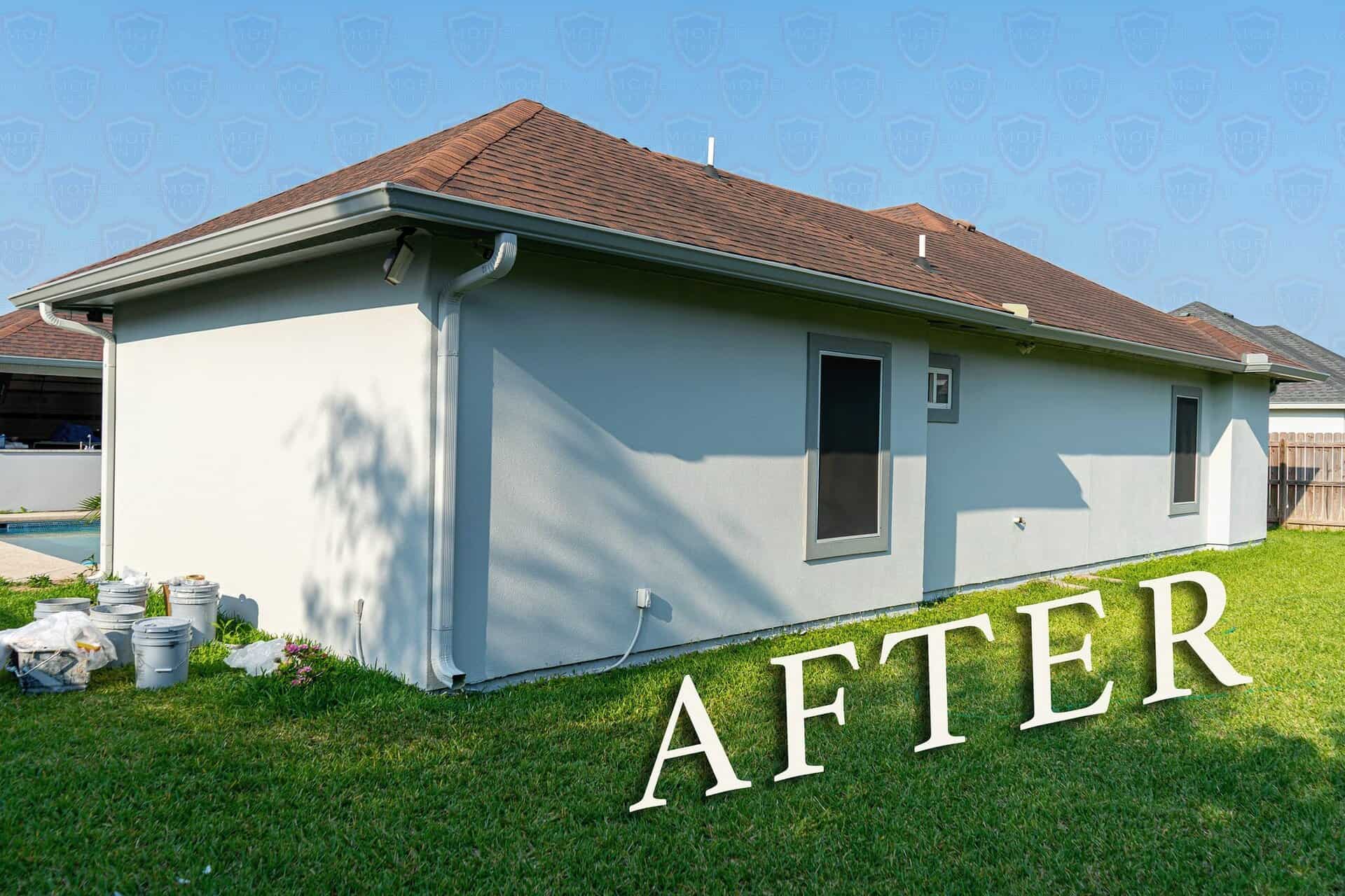 The same stucco home after Armored Painting repainted the exterior