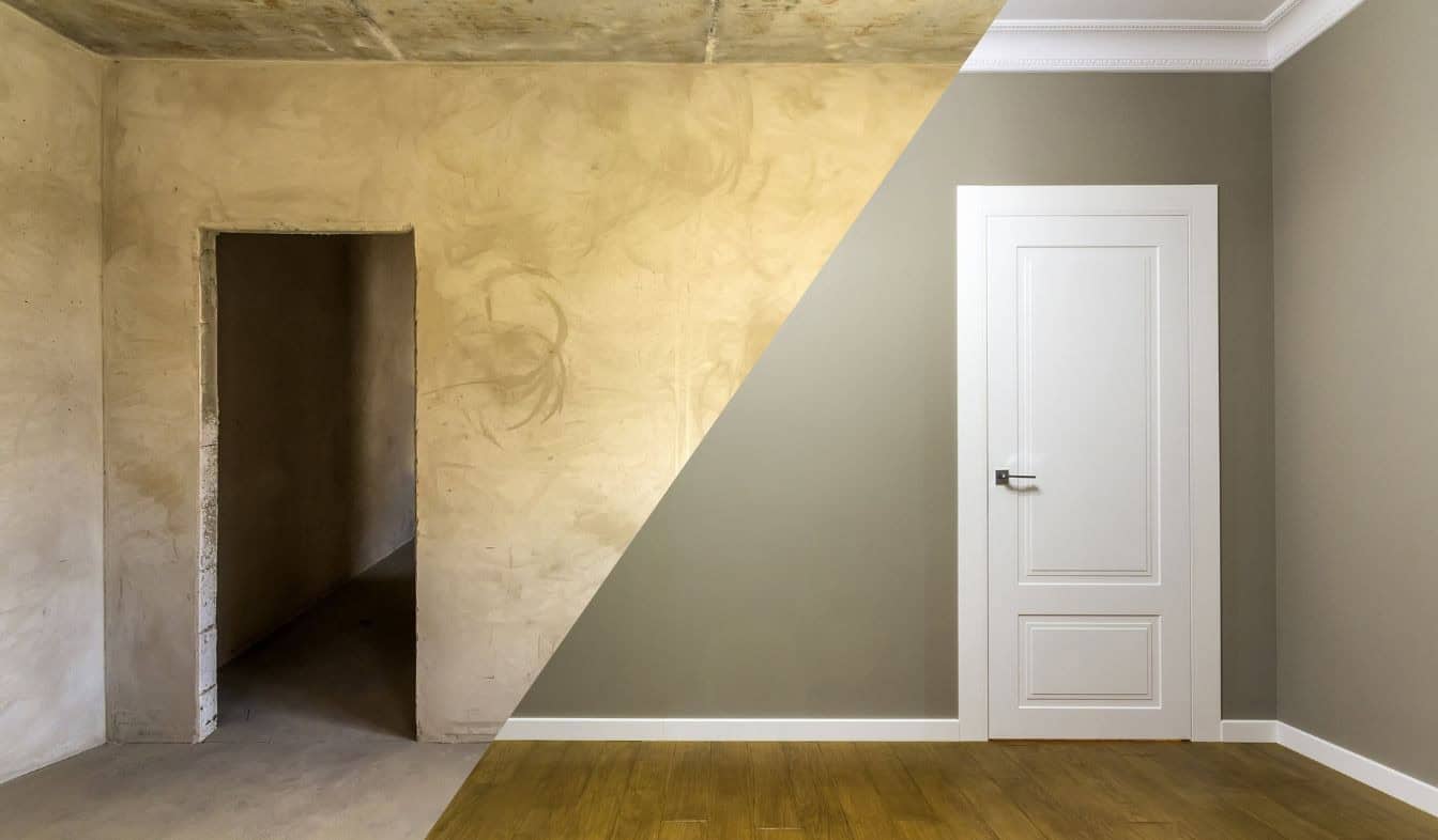 comparison of a room in an apartment before and after paint